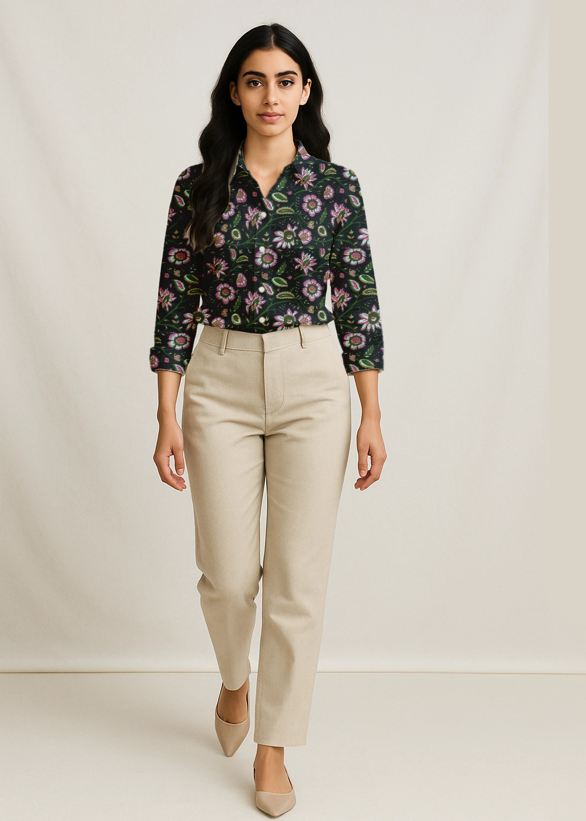 Midnight Bloom Black Floral Cotton Shirt