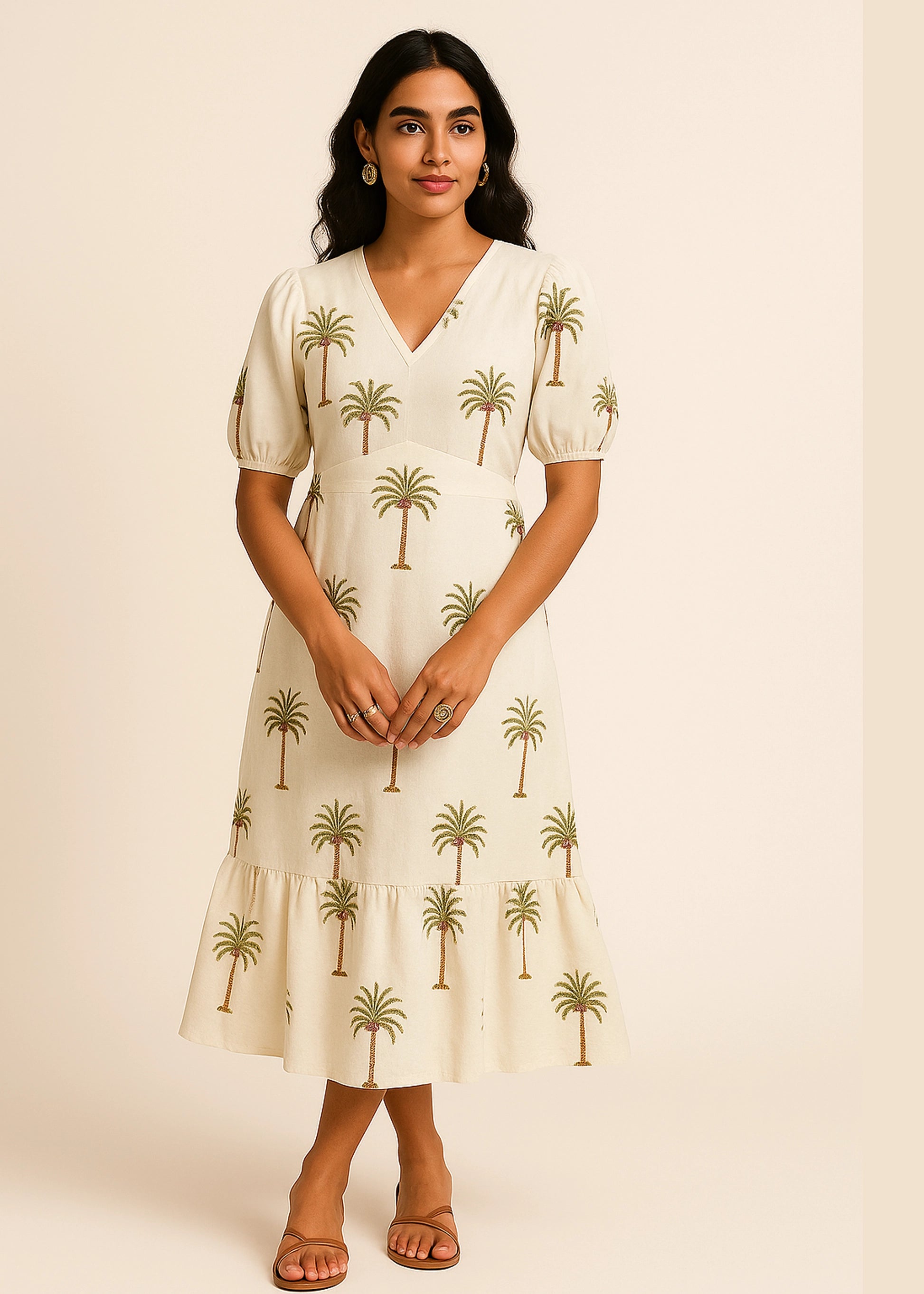 Palm Grove Cotton Midi Dress
