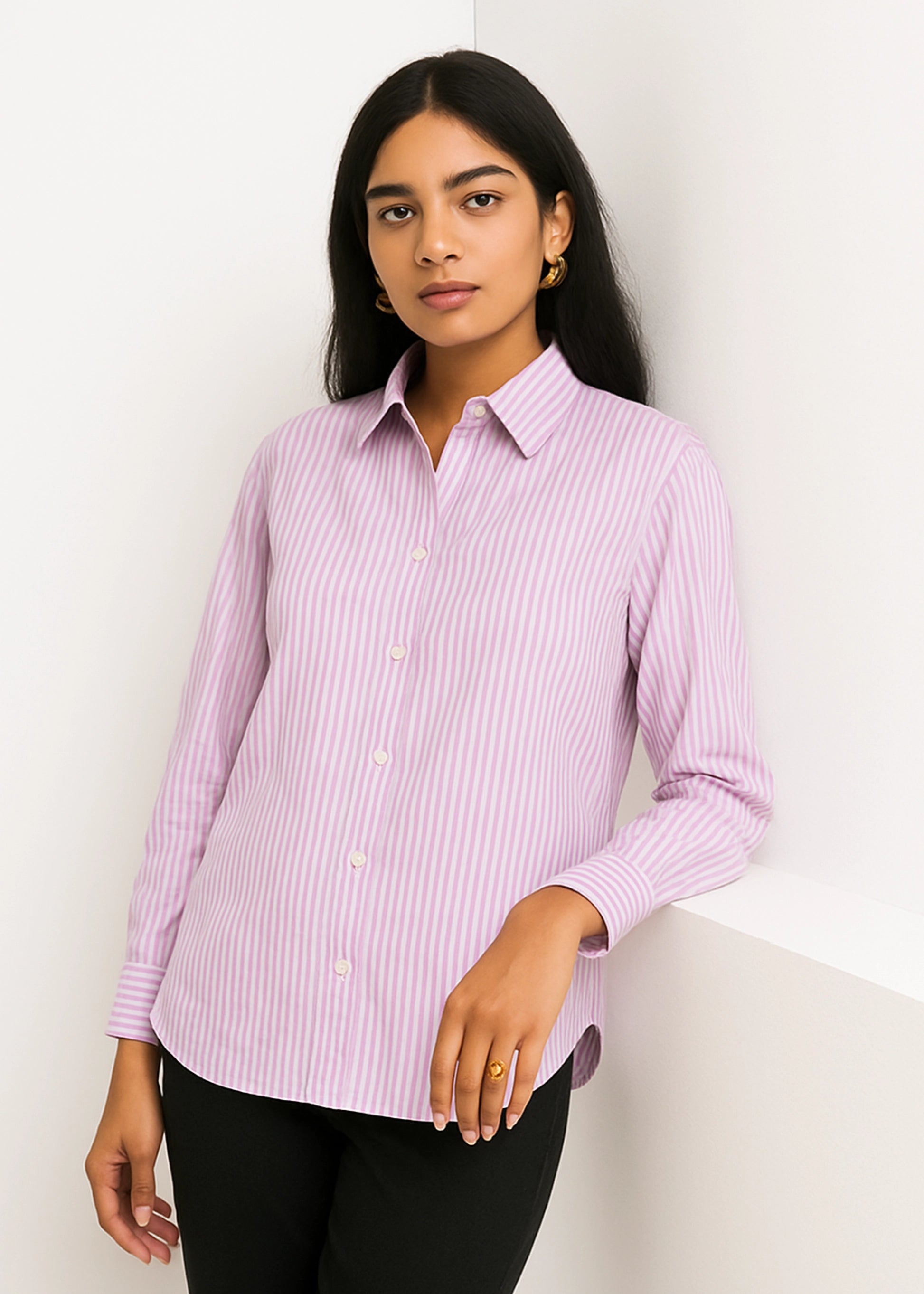 Purple Vertical Stripe Cotton Shirt