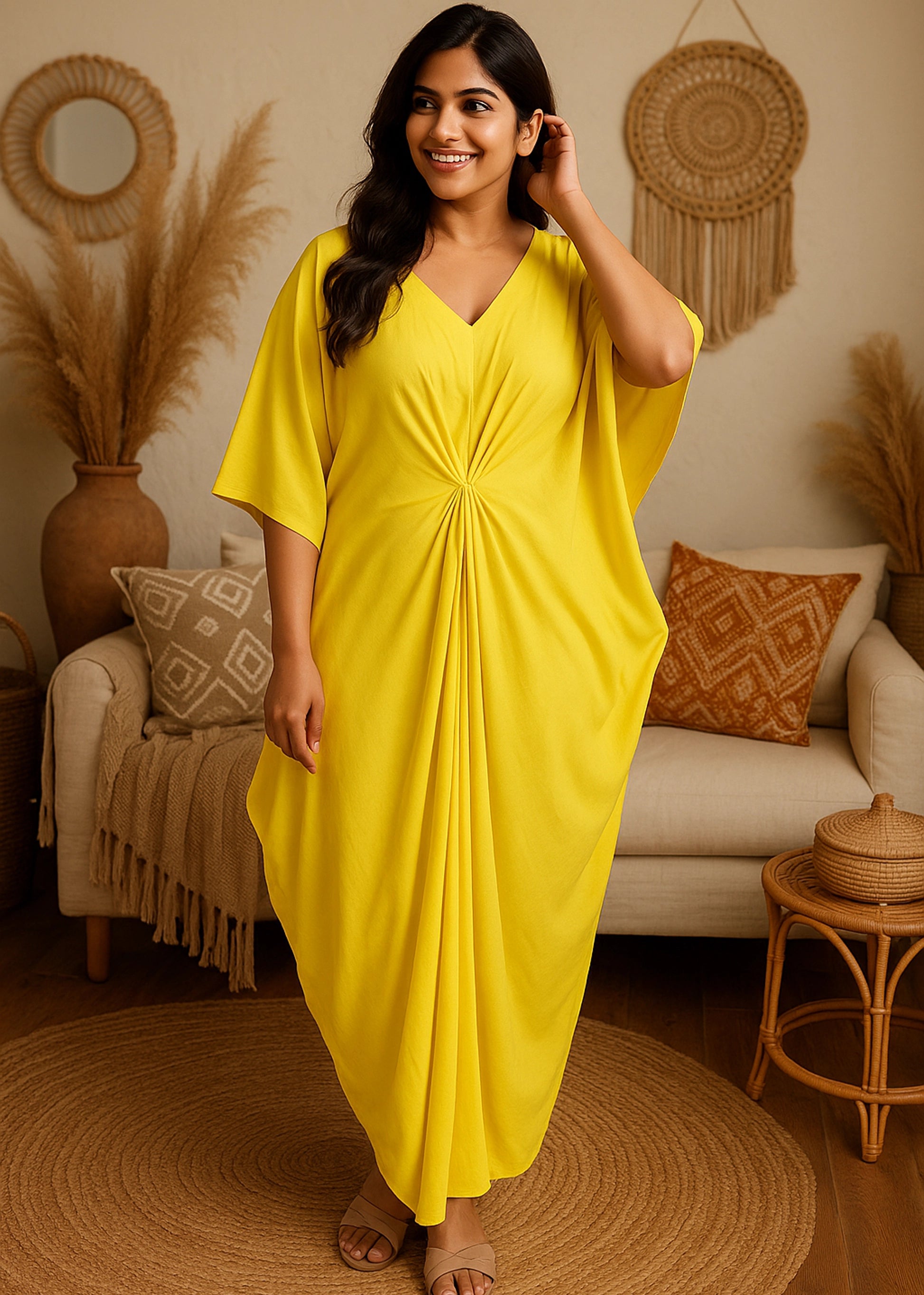 Yellow Riviera Sunshine Front-Knot Kaftan