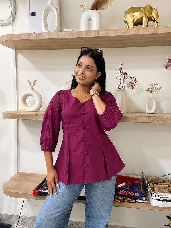 Magenta Pleated Top