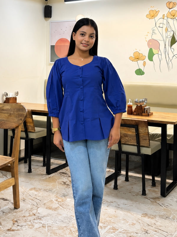 Blue Pleated Top