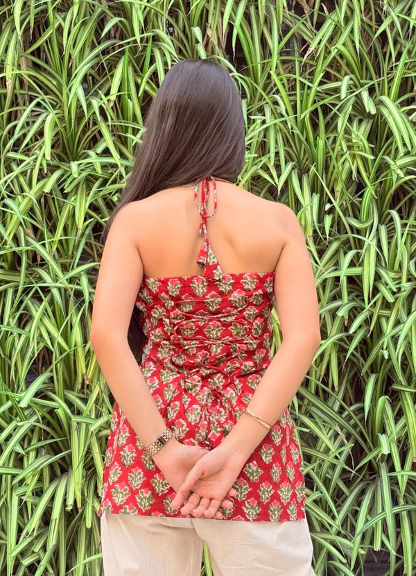 Block Print Halter Neck Short Kurti