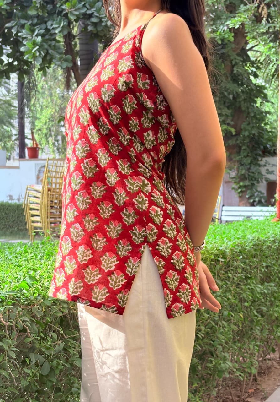Block Print Halter Neck Short Kurti