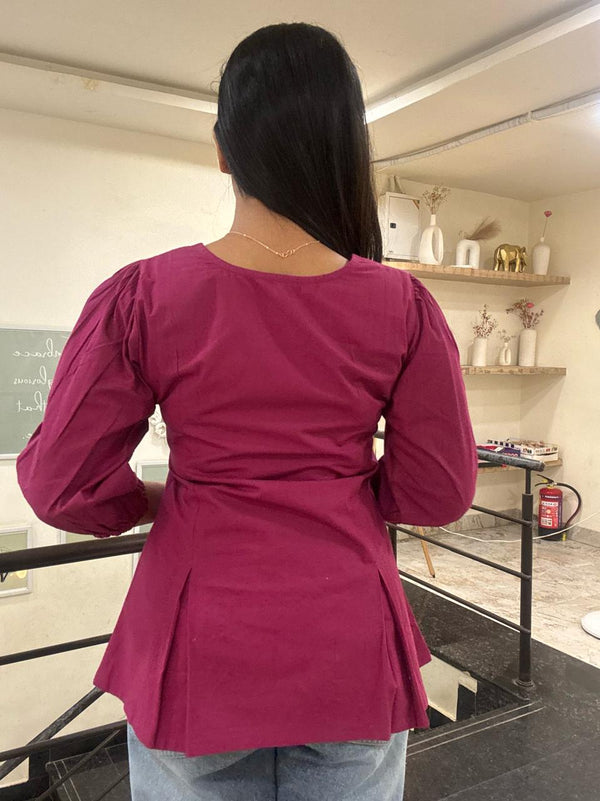 Magenta Pleated Top