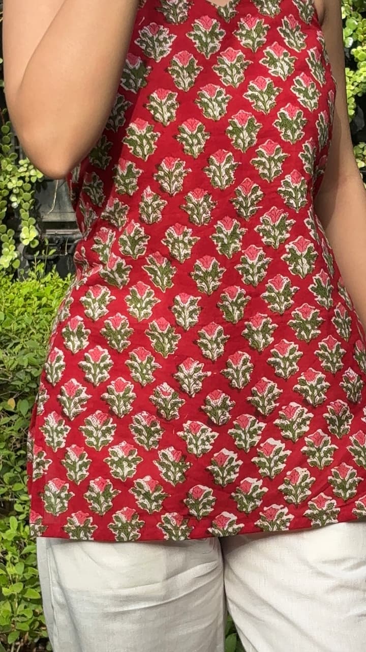 Block Print Halter Neck Short Kurti