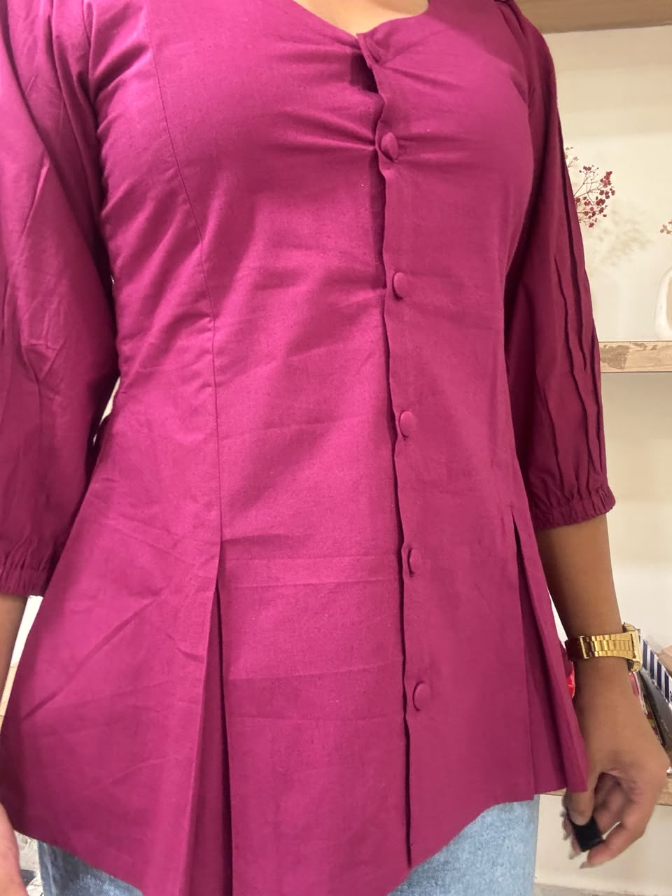 Magenta Pleated Top