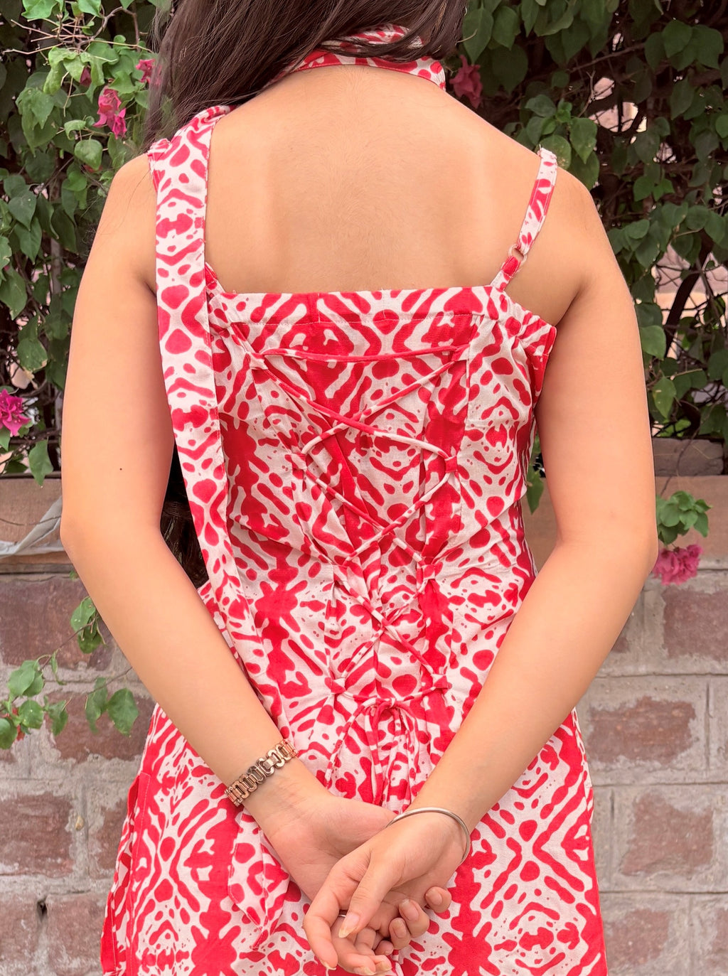 Pink Geometric Print Kurti With Scarf