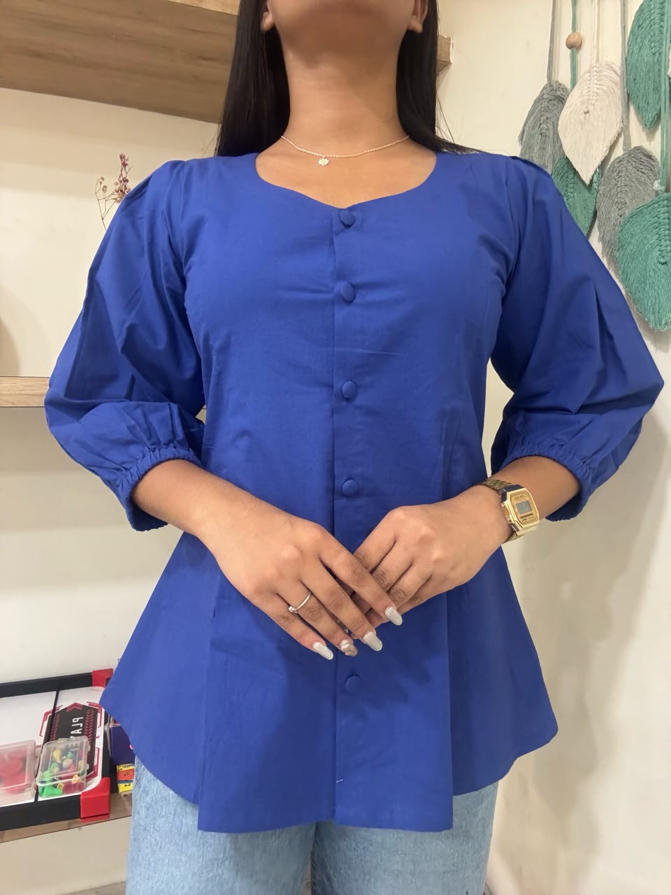 Blue Pleated Top