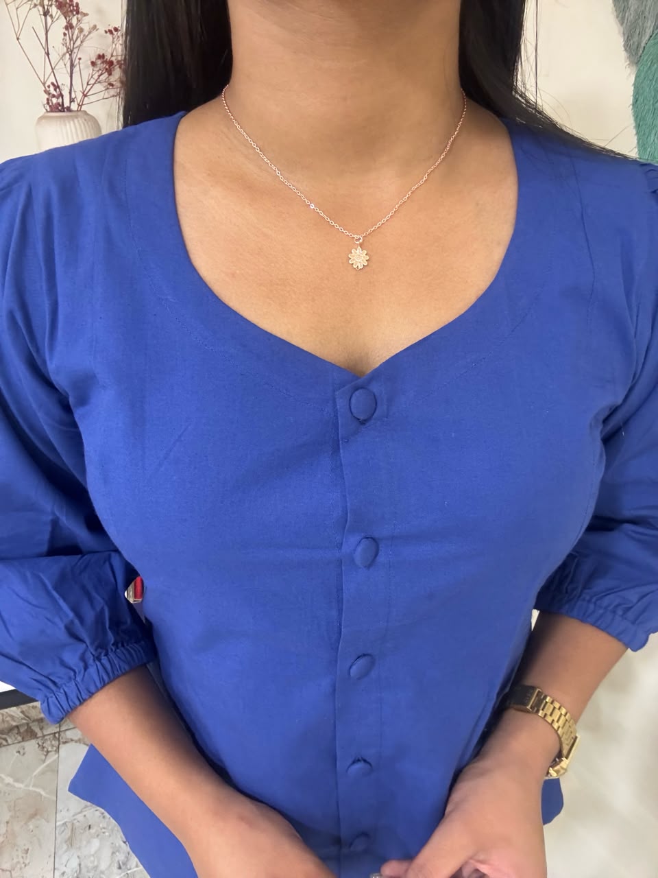 Blue Pleated Top