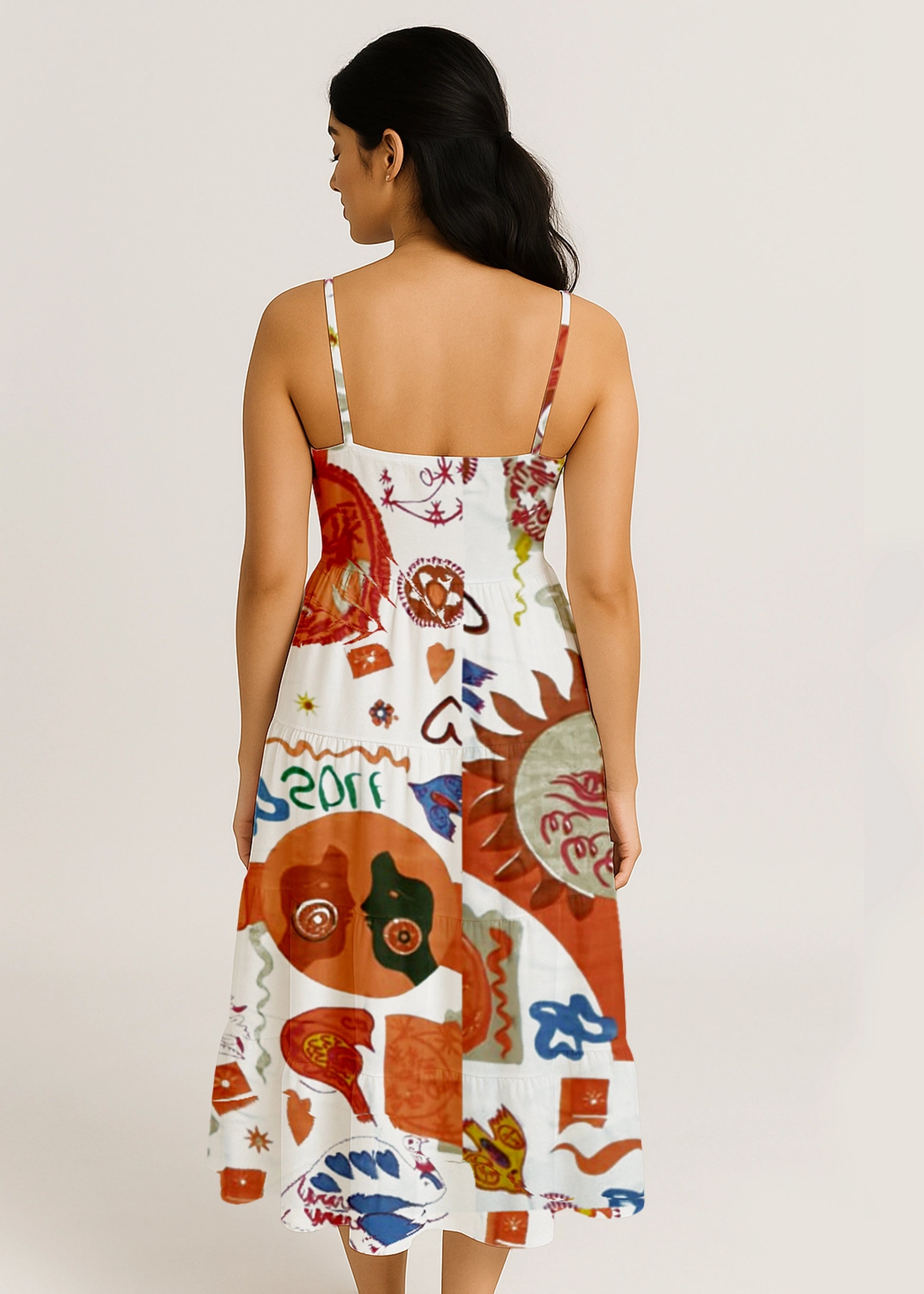 Boho-Multicolor Abstract Print Midi Dress
