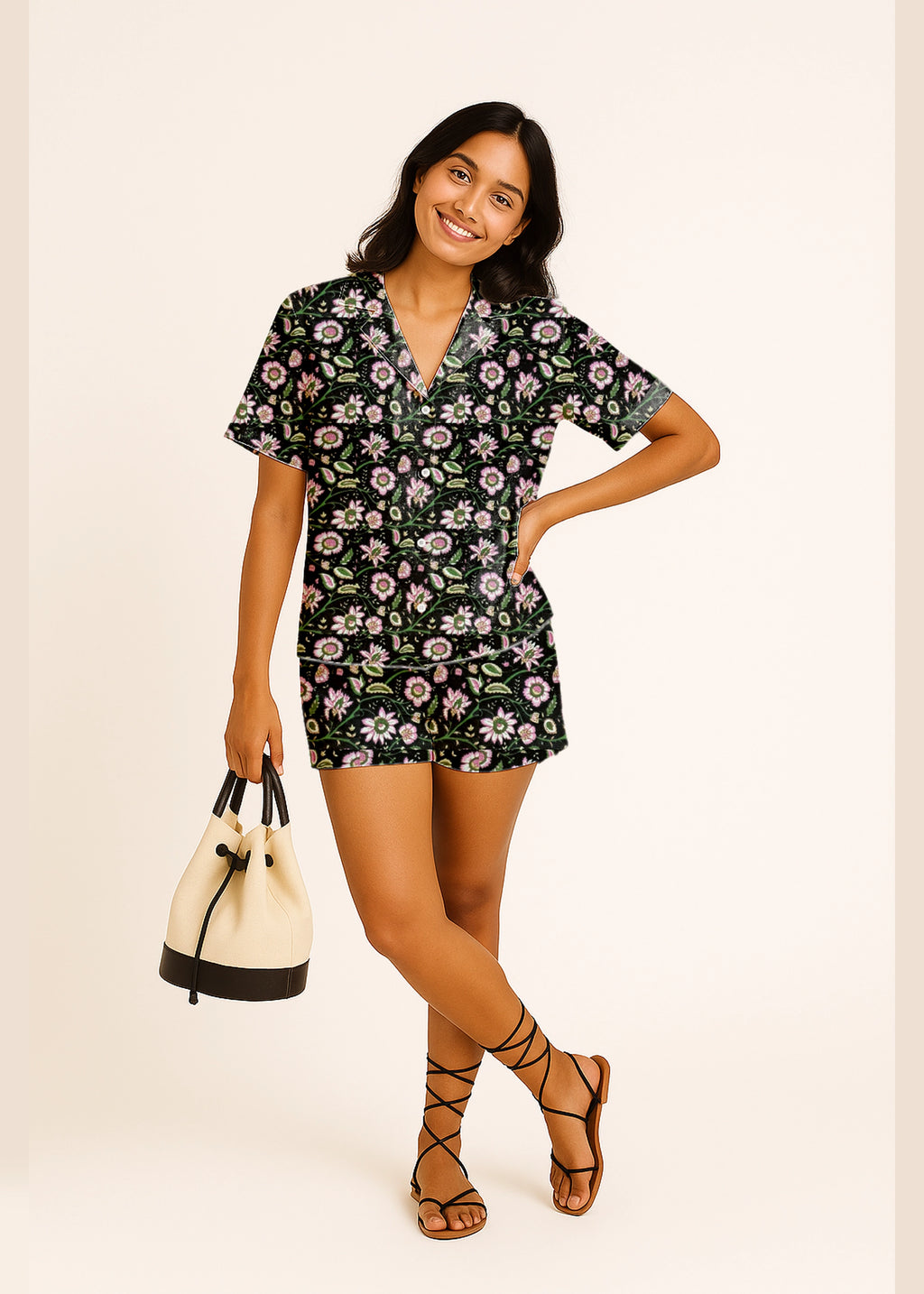 Black Floral Cotton Co-Ord Set