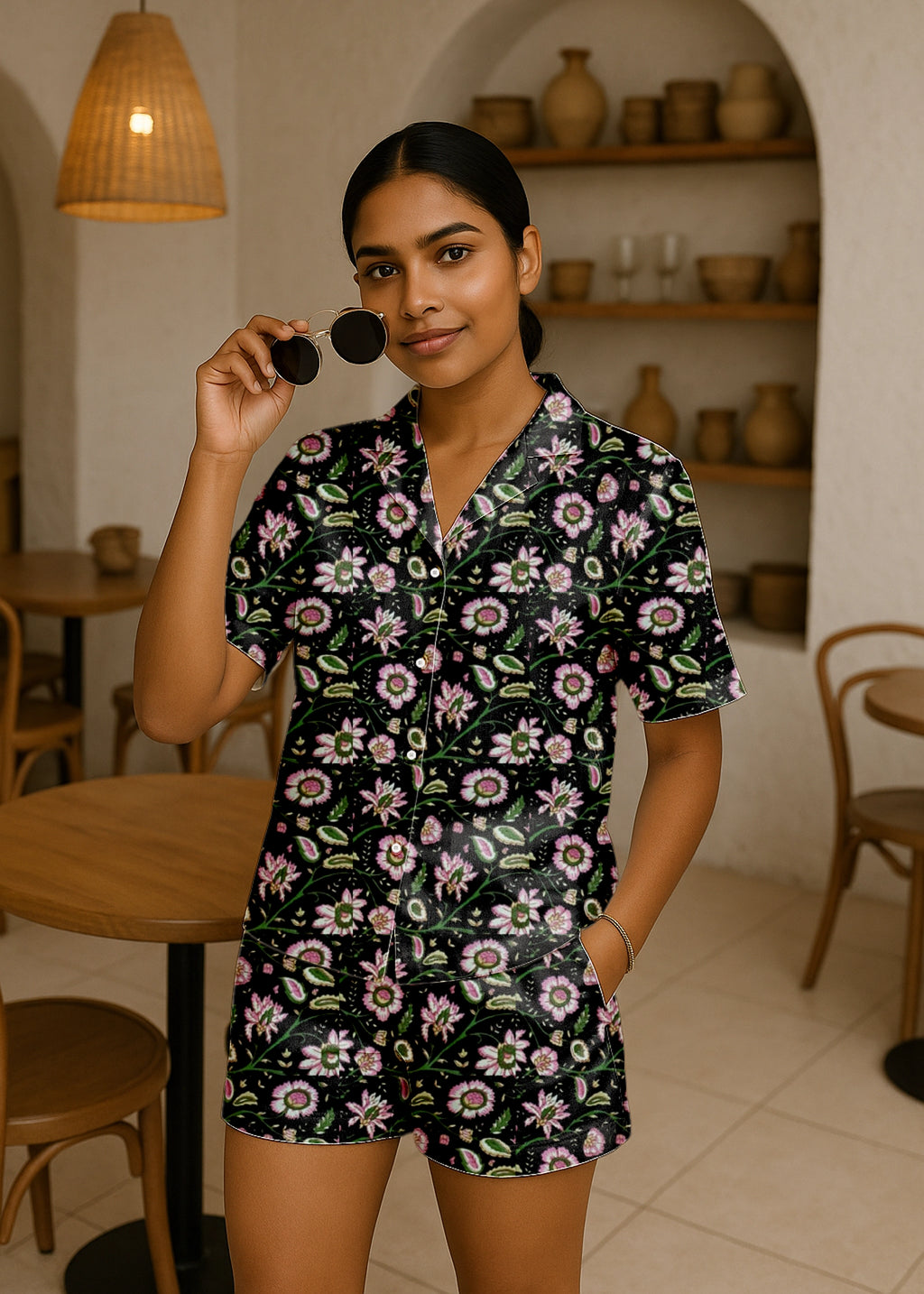 Black Floral Cotton Co-Ord Set