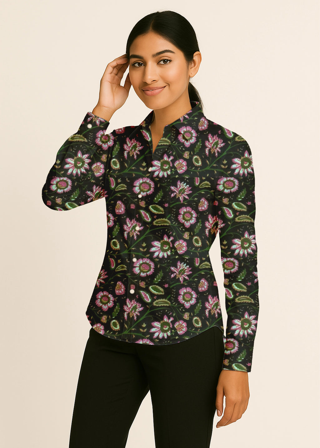 Midnight Bloom Black Floral Cotton Shirt