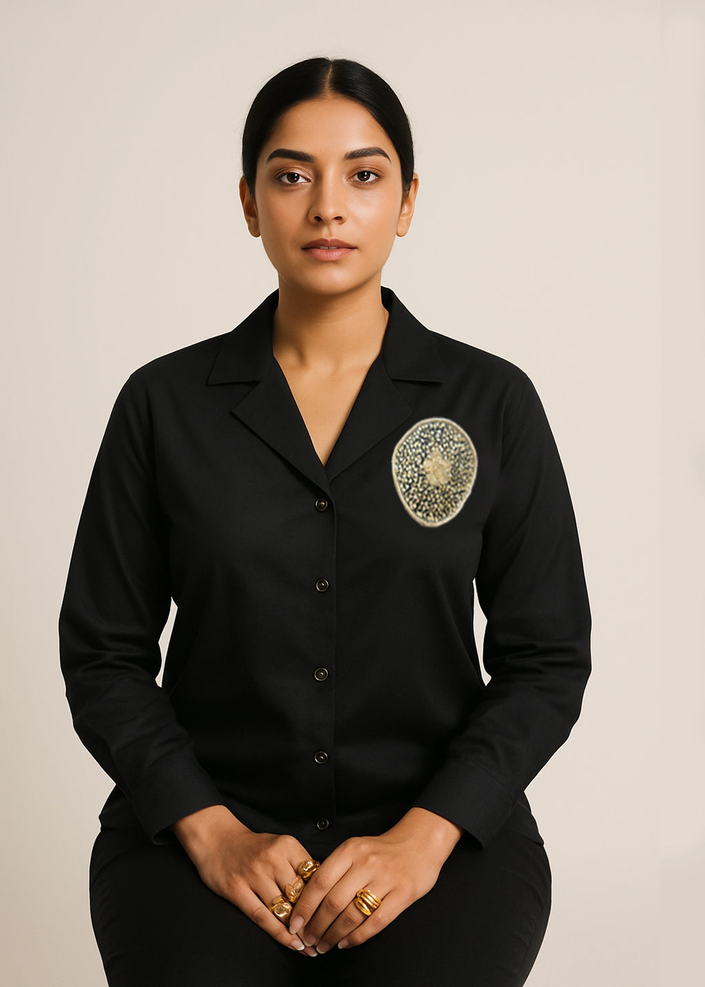 Black Motif Hand Embroidered Shirt