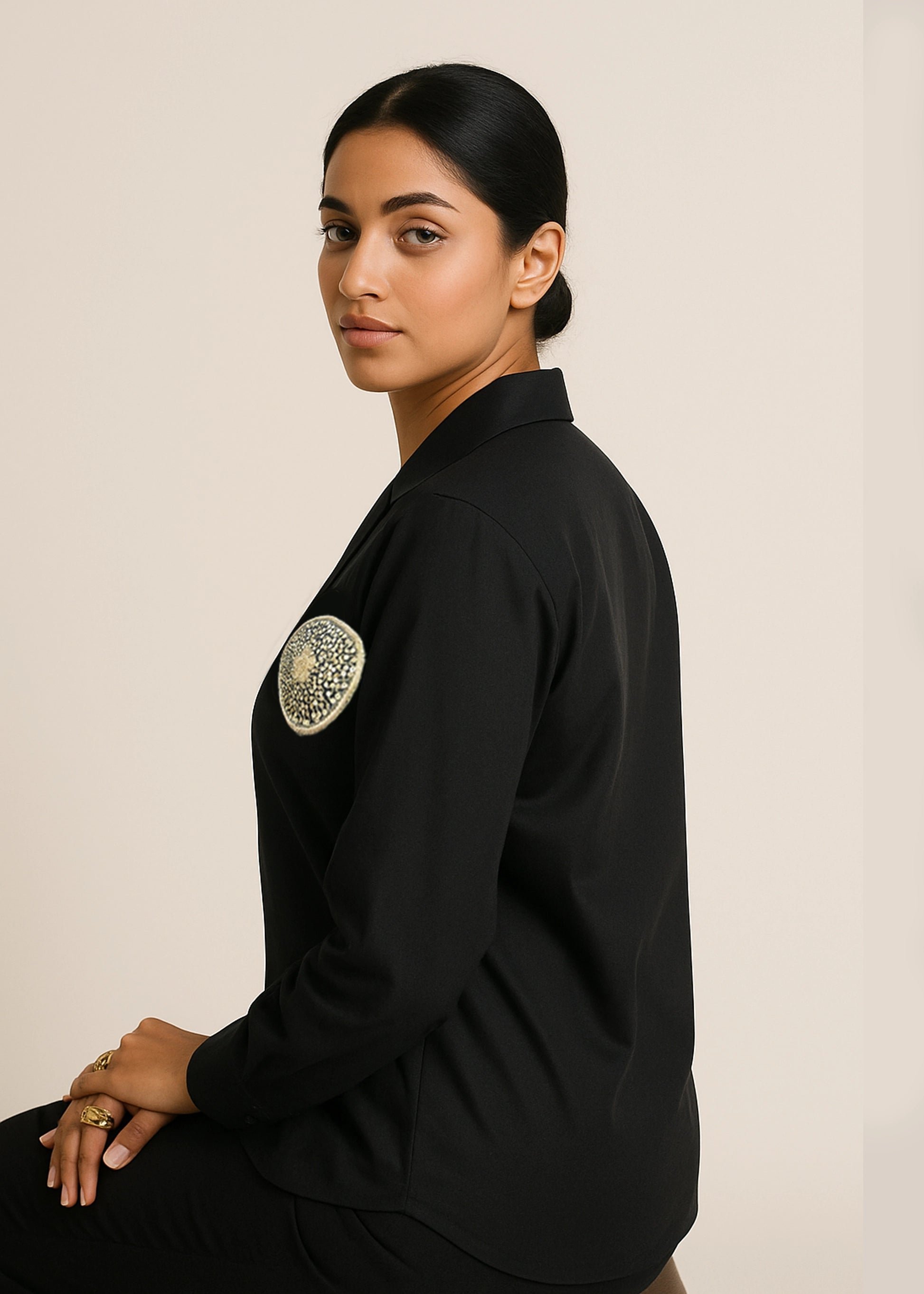 Black Motif Hand Embroidered Shirt