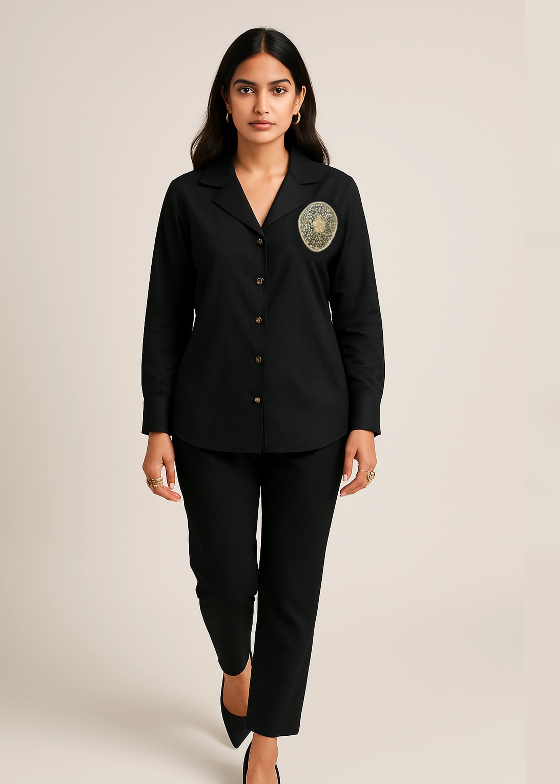 Black Motif Hand Embroidered Shirt