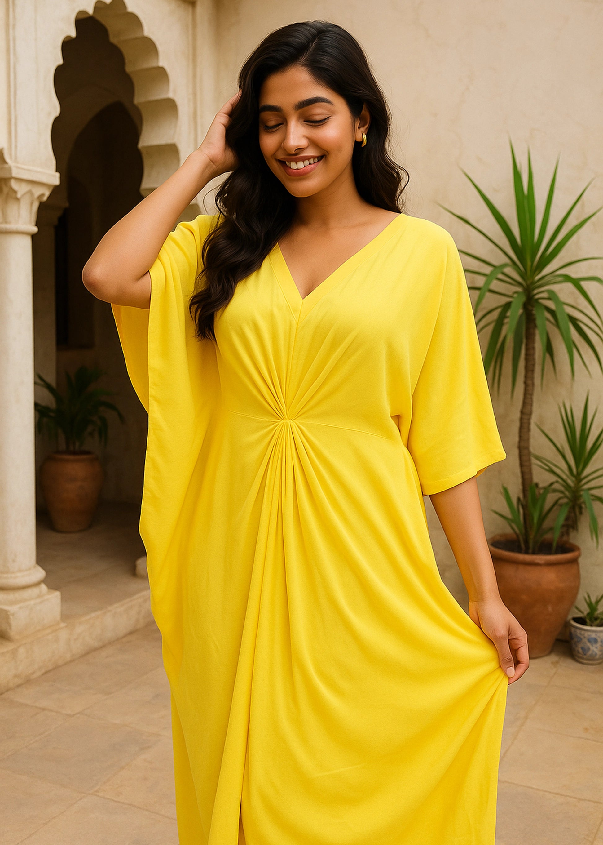 Yellow Riviera Sunshine Front-Knot Kaftan