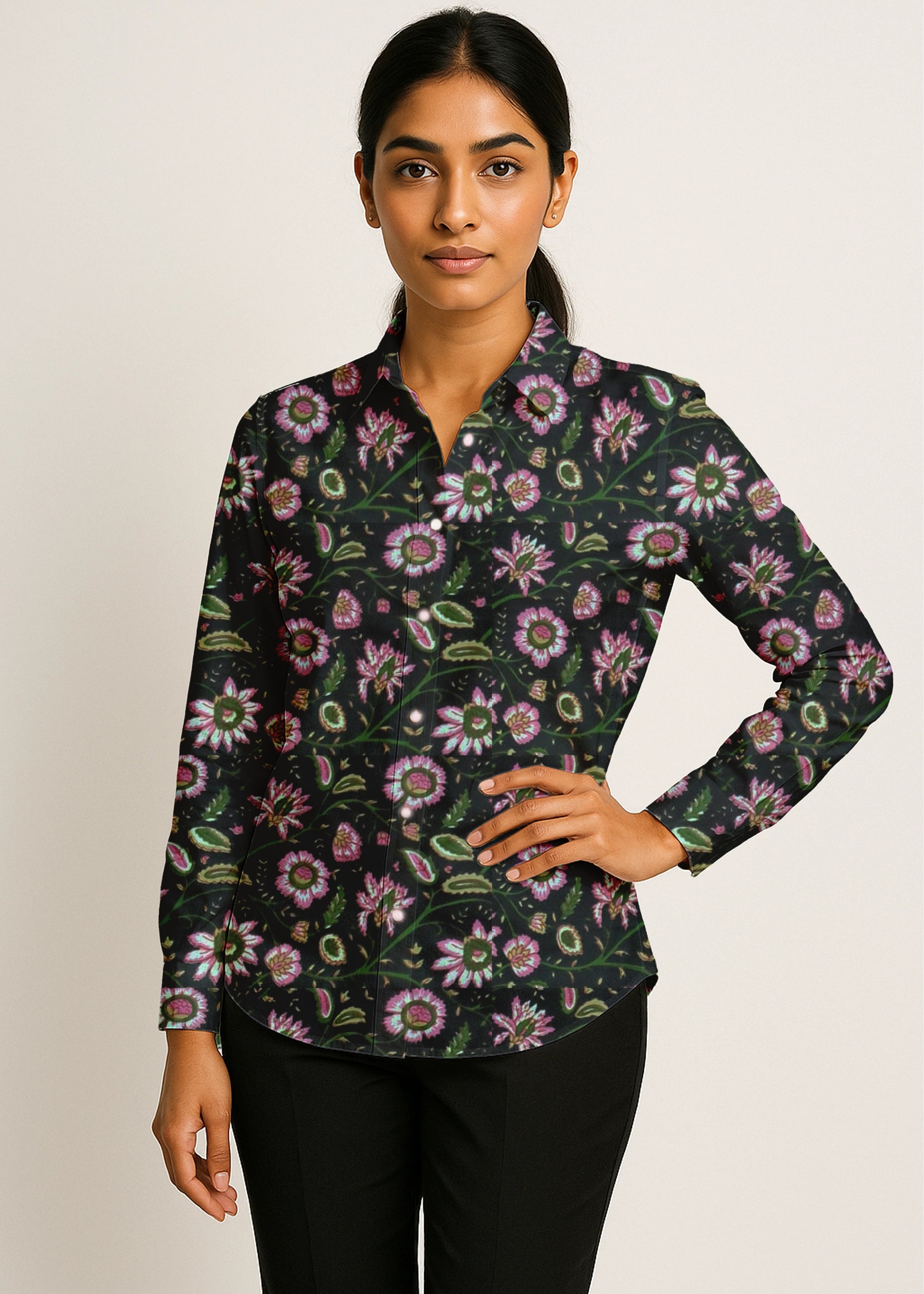 Midnight Bloom Black Floral Cotton Shirt
