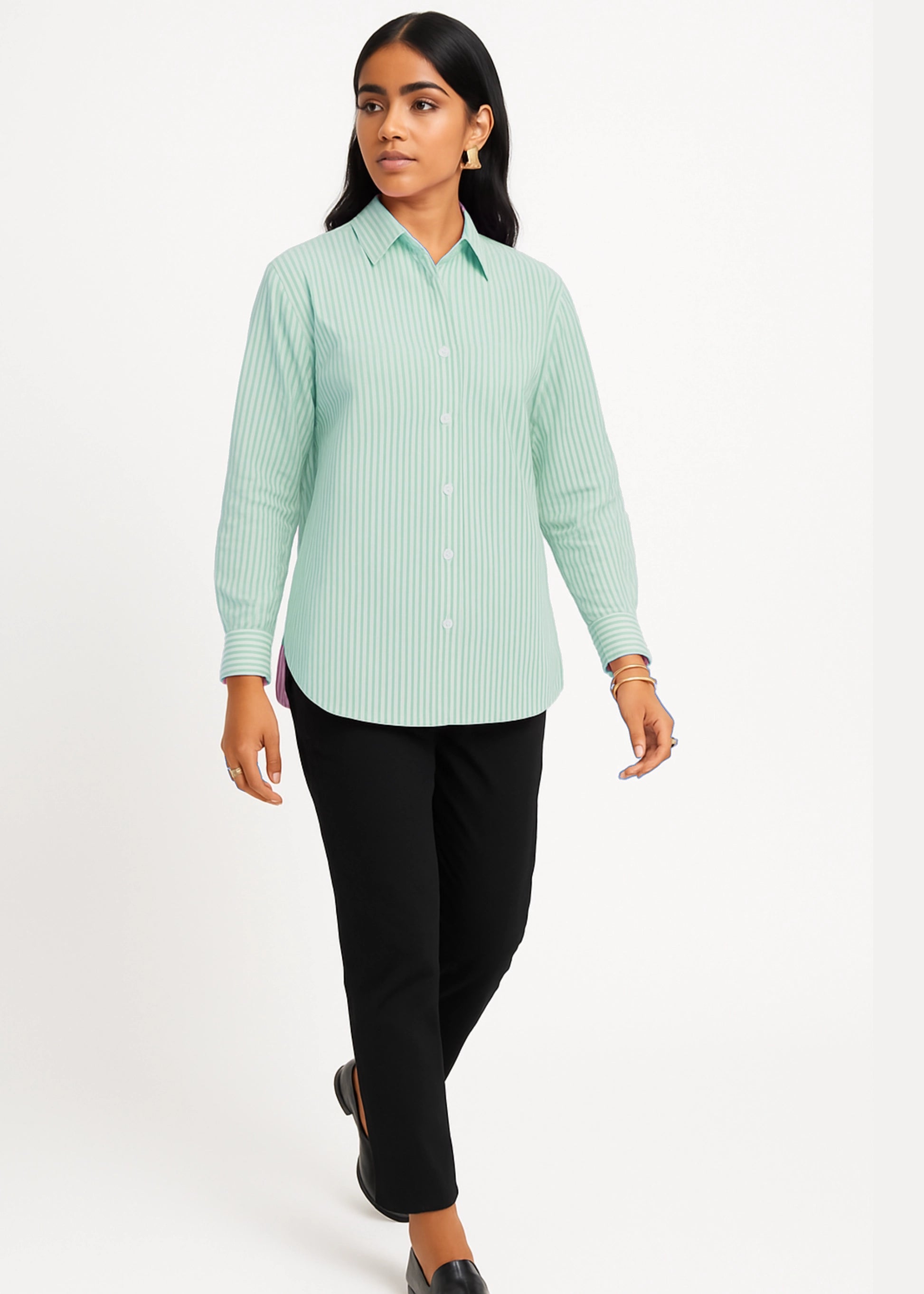Mint green with white vertical stripes Shirt