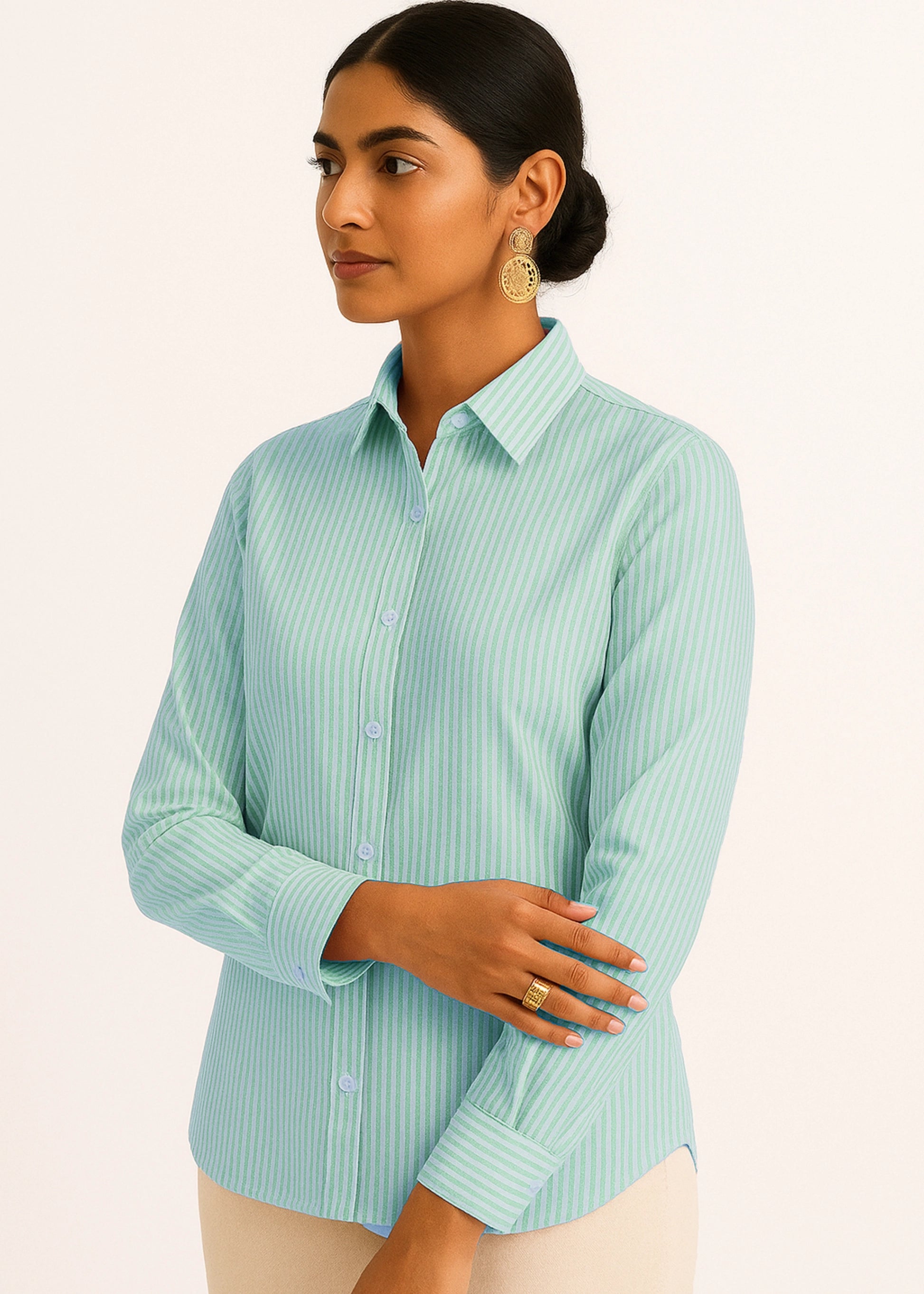 Mint green with white vertical stripes Shirt