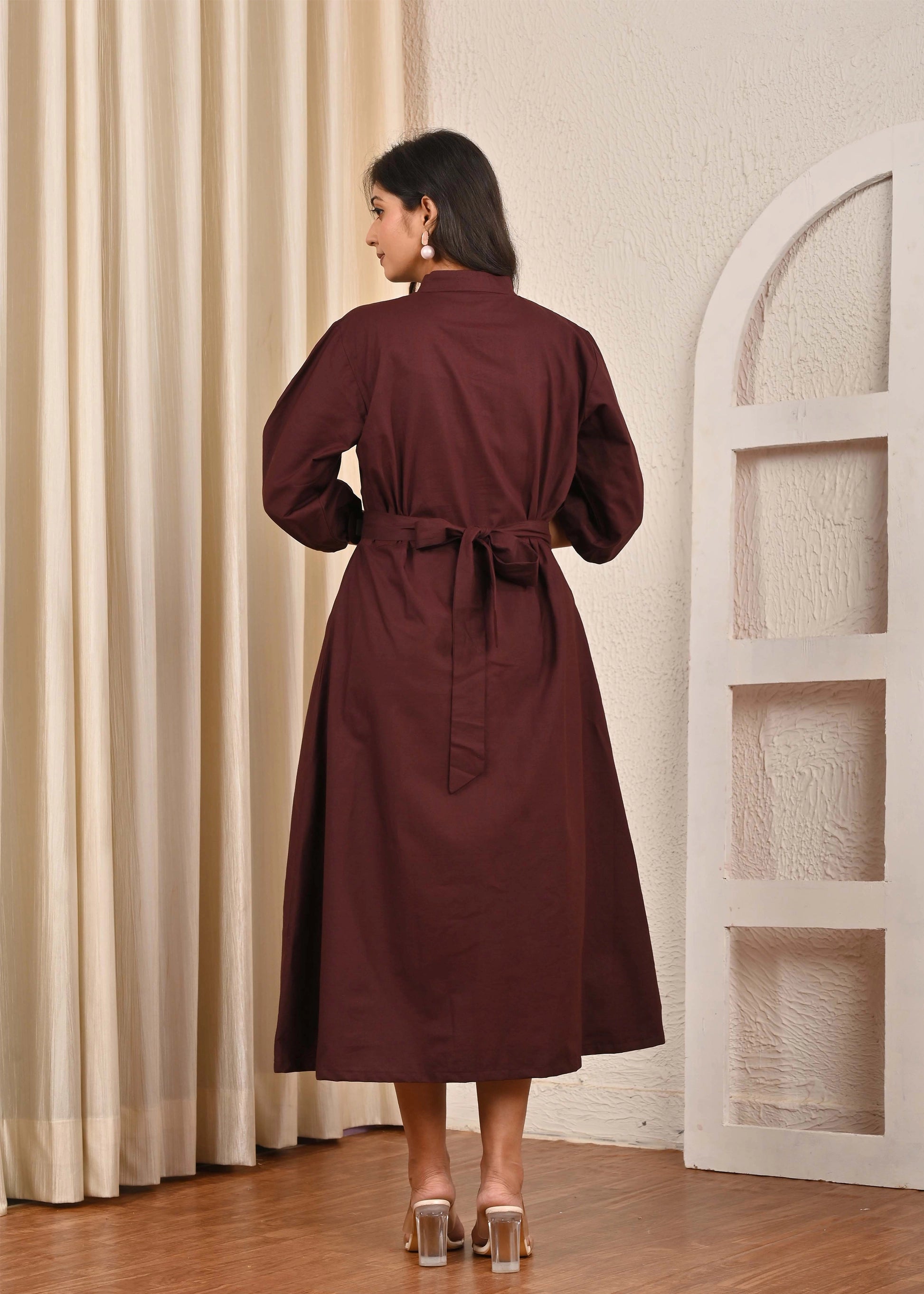 A-Line Midi Dress with Belt