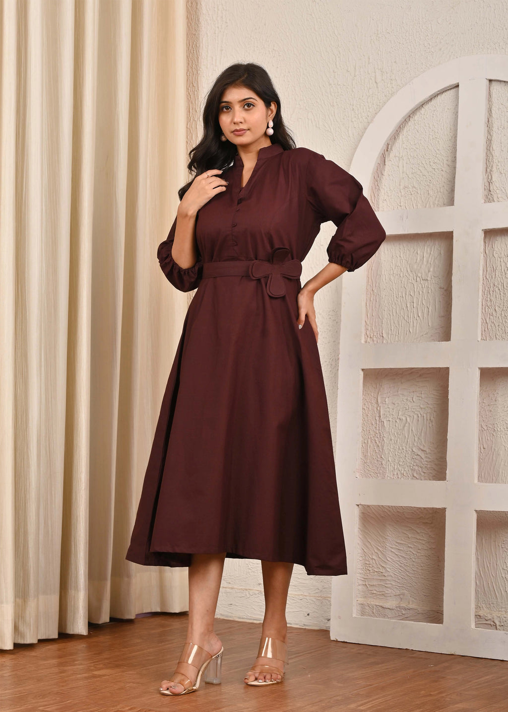 A-Line Midi Dress with Belt