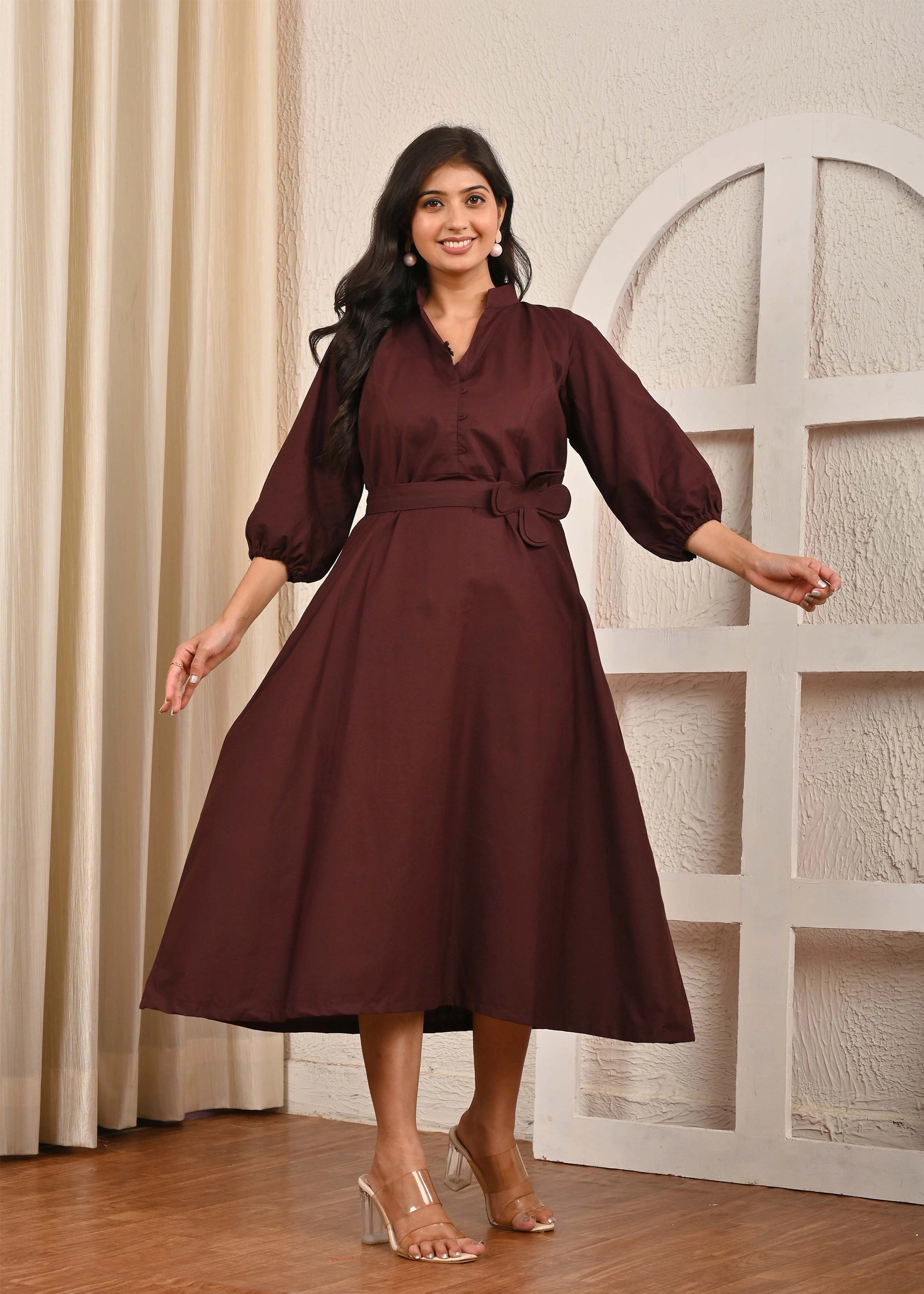 A-Line Midi Dress with Belt