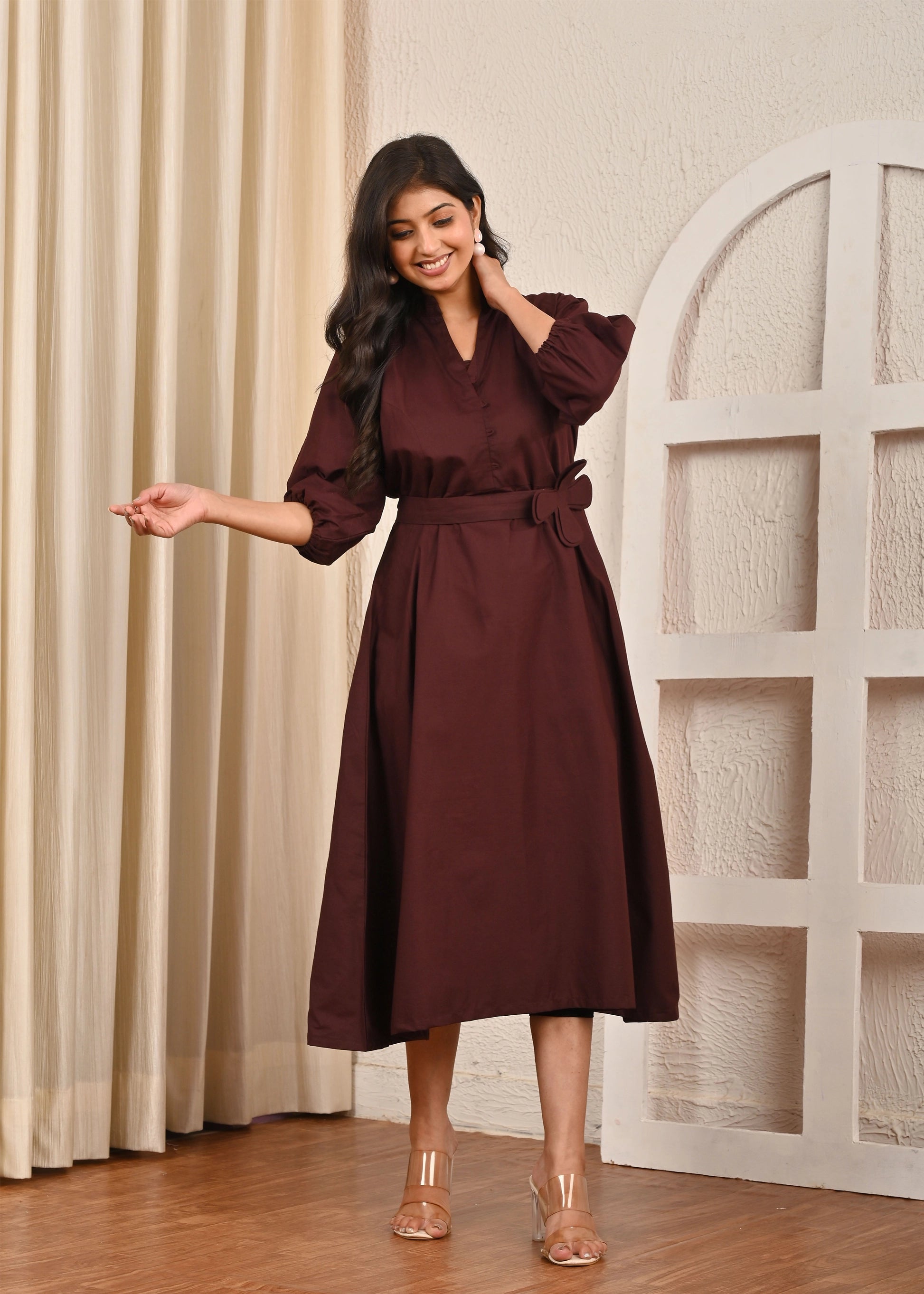 A-Line Midi Dress with Belt