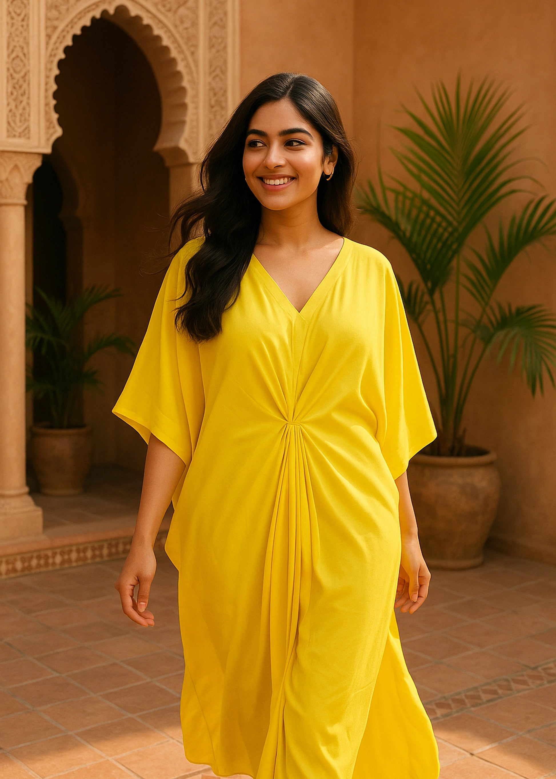 Yellow Riviera Sunshine Front-Knot Kaftan