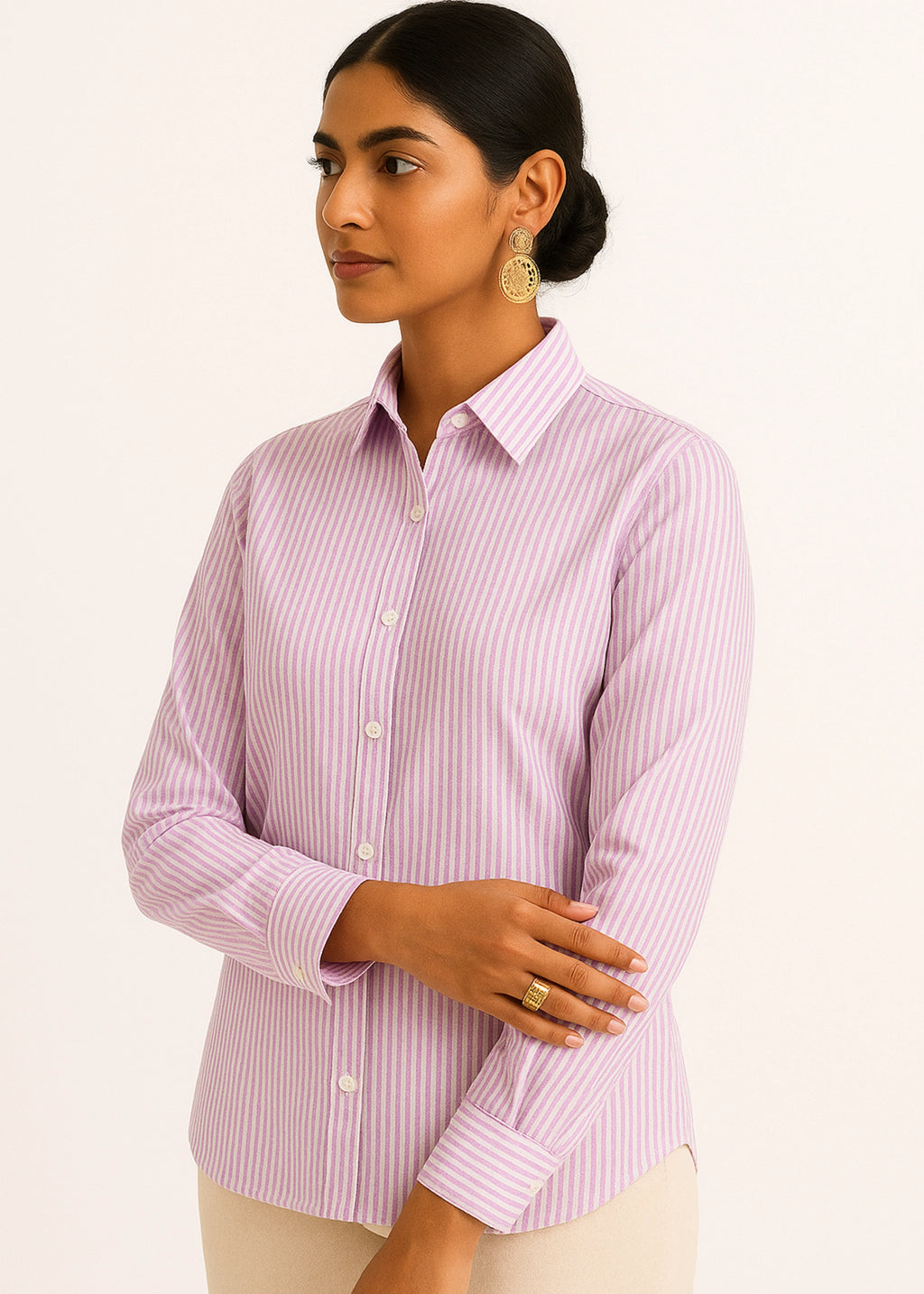 Purple Vertical Stripe Cotton Shirt