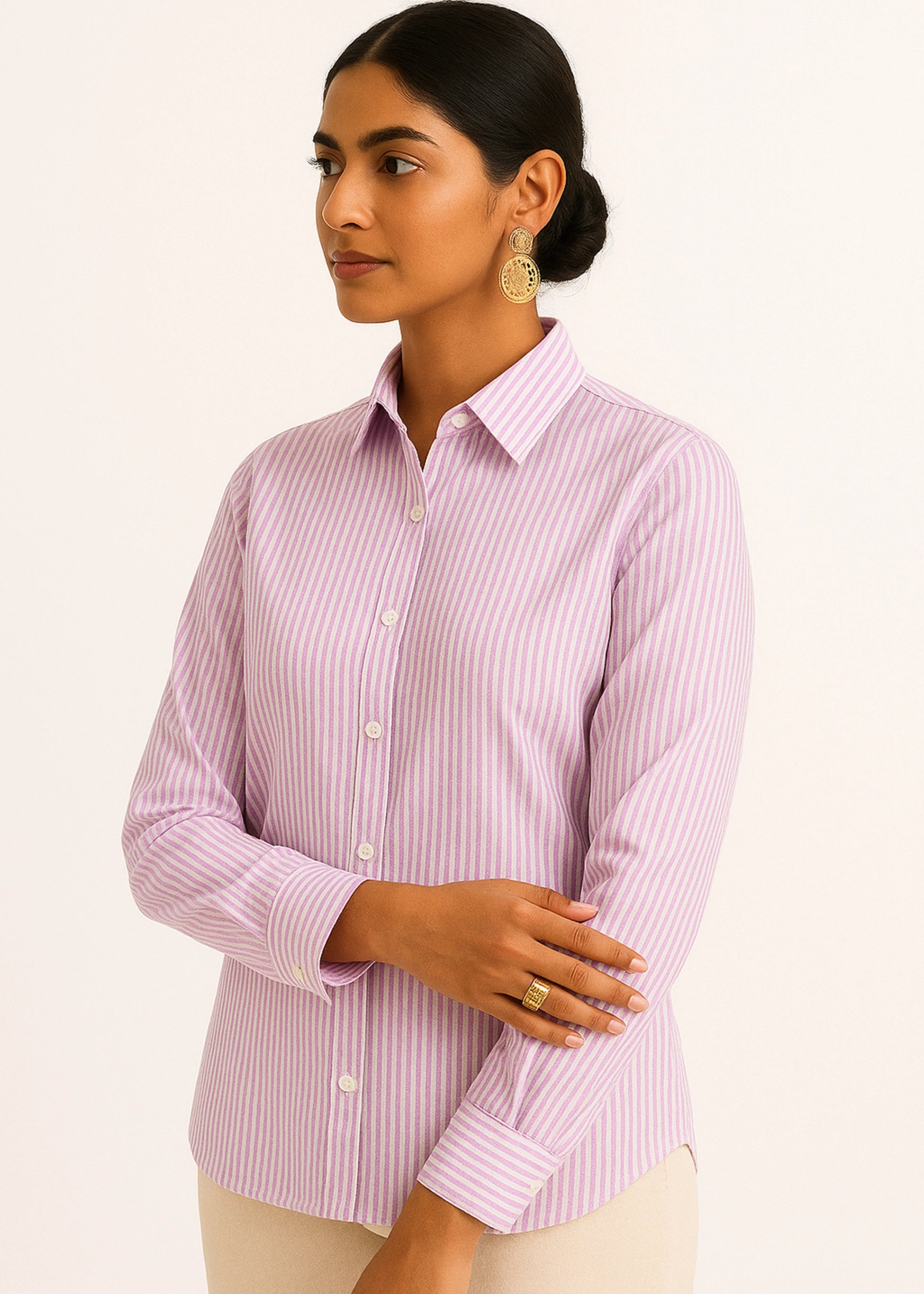 Purple Vertical Stripe Cotton Shirt