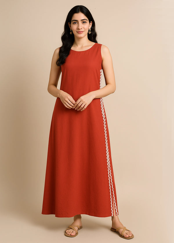 Rust Midi Dress with Belt