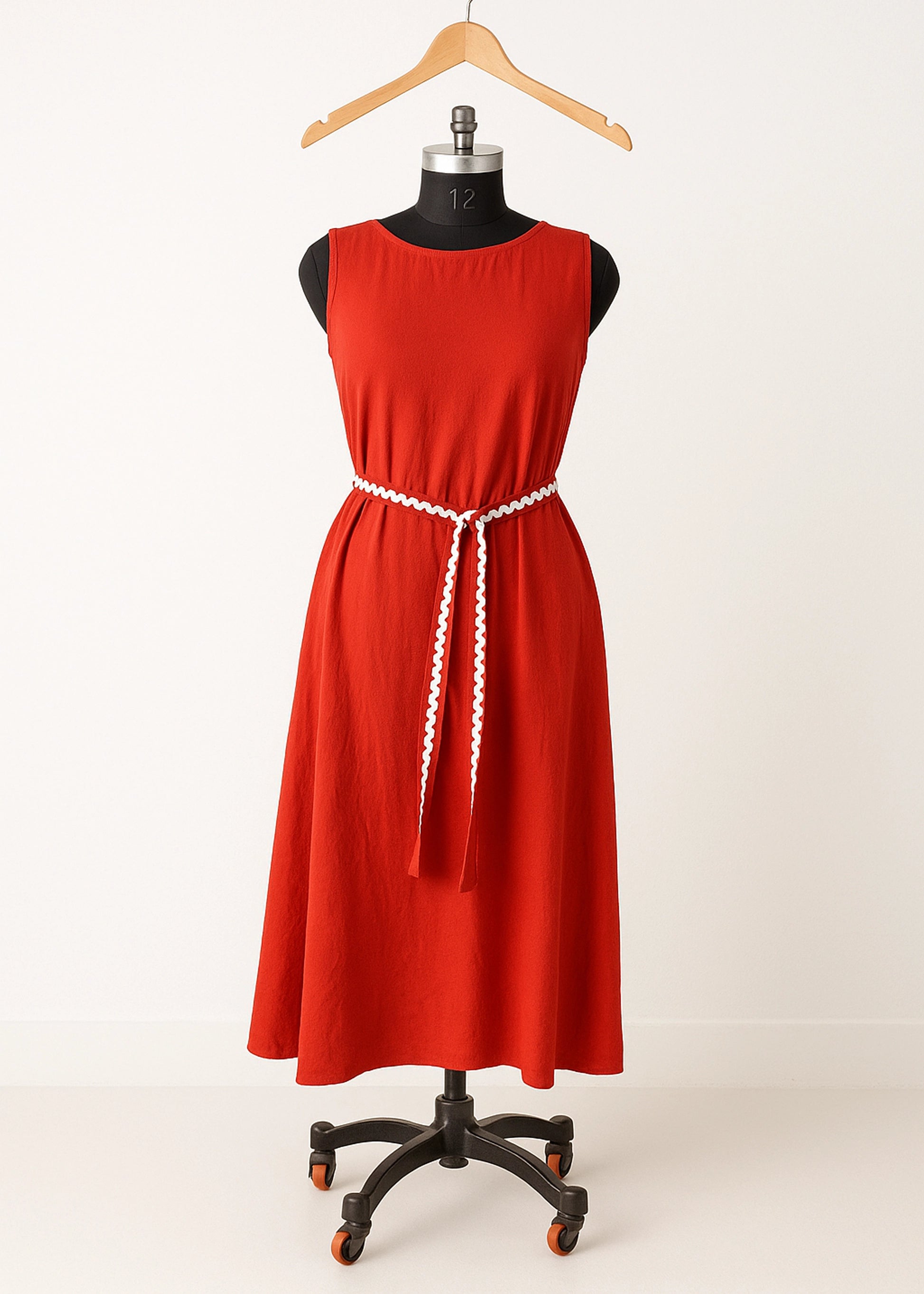 Rust Midi Dress with Belt