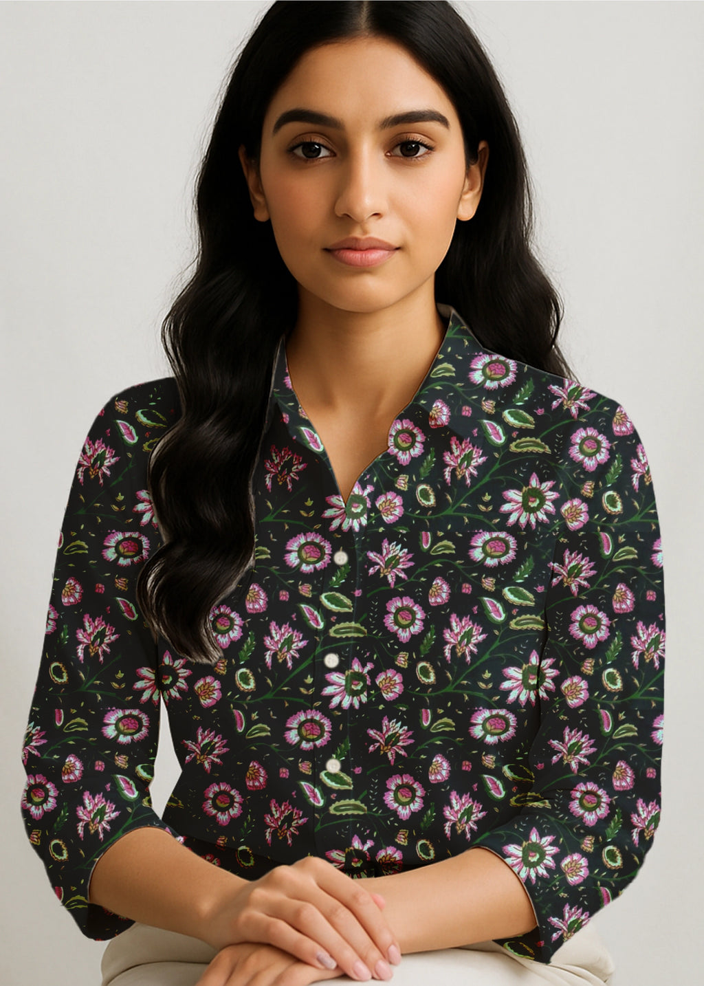 Midnight Bloom Black Floral Cotton Shirt