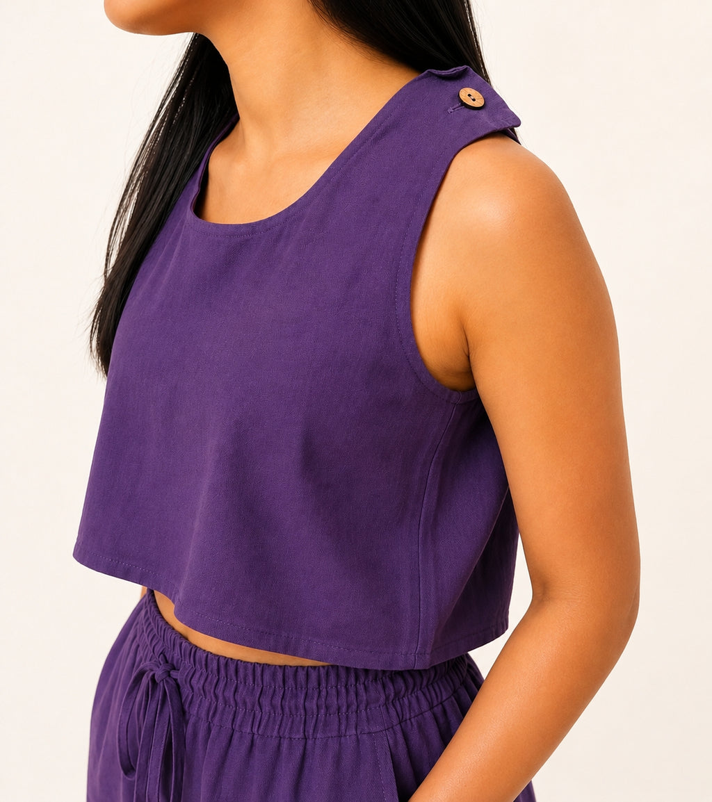 Women Cross Back Purple Cotton Top