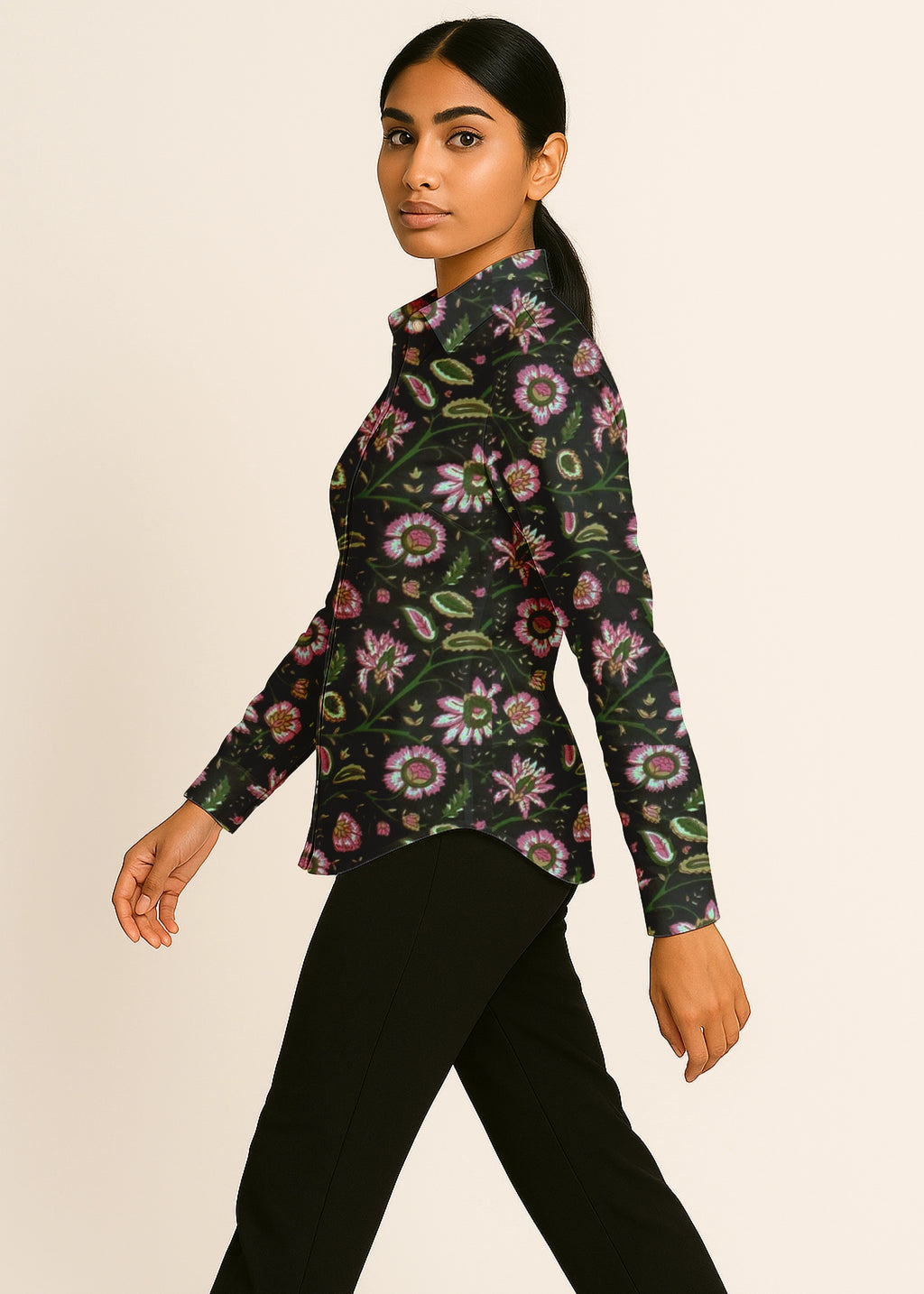 Midnight Bloom Black Floral Cotton Shirt