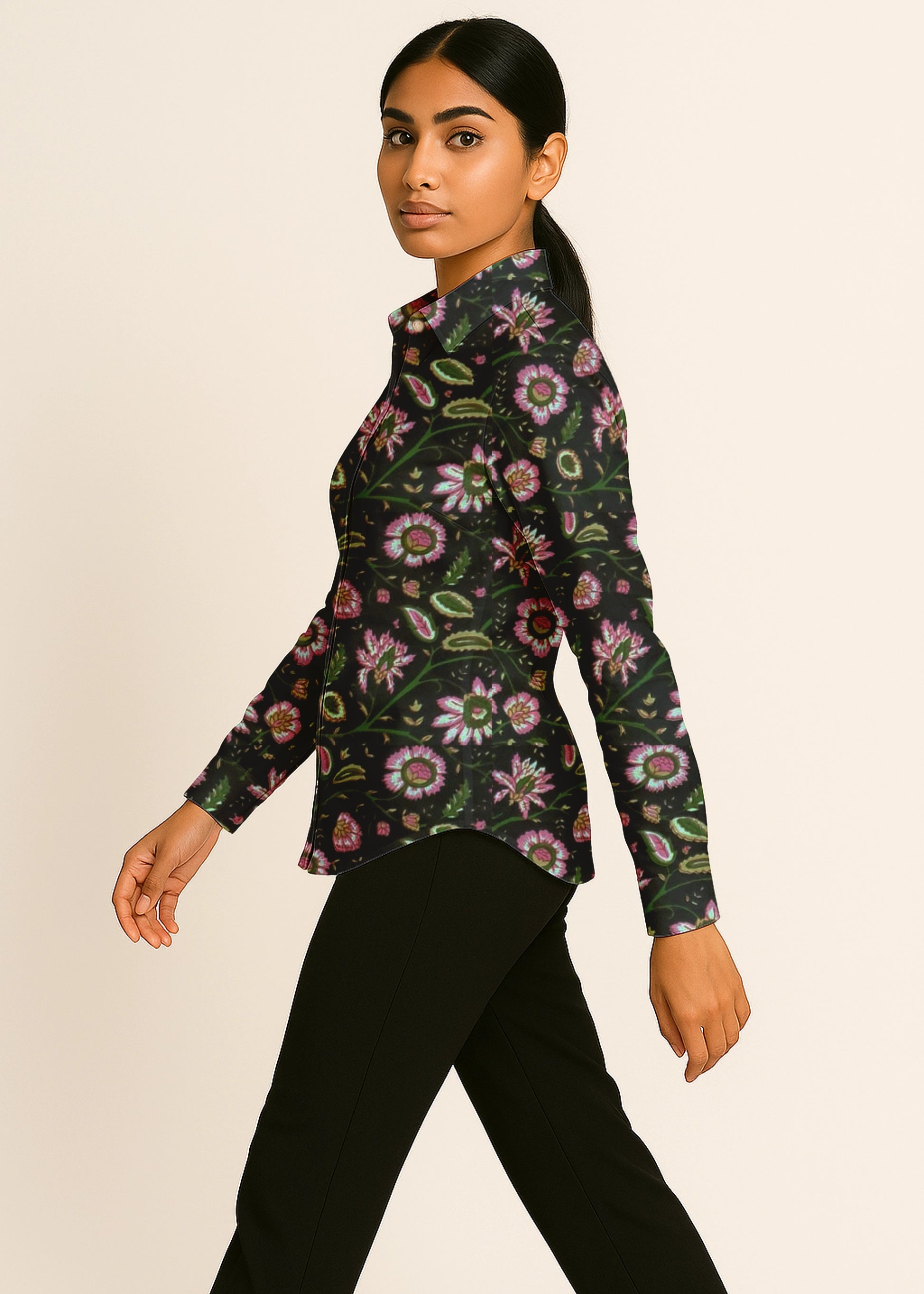Midnight Bloom Black Floral Cotton Shirt