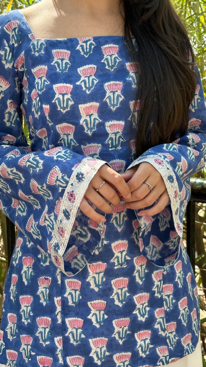 Floral Printed Square Neck Pure Cotton Kurti