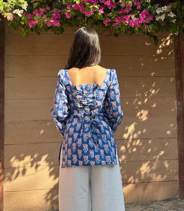 Floral Printed Square Neck Pure Cotton Kurti