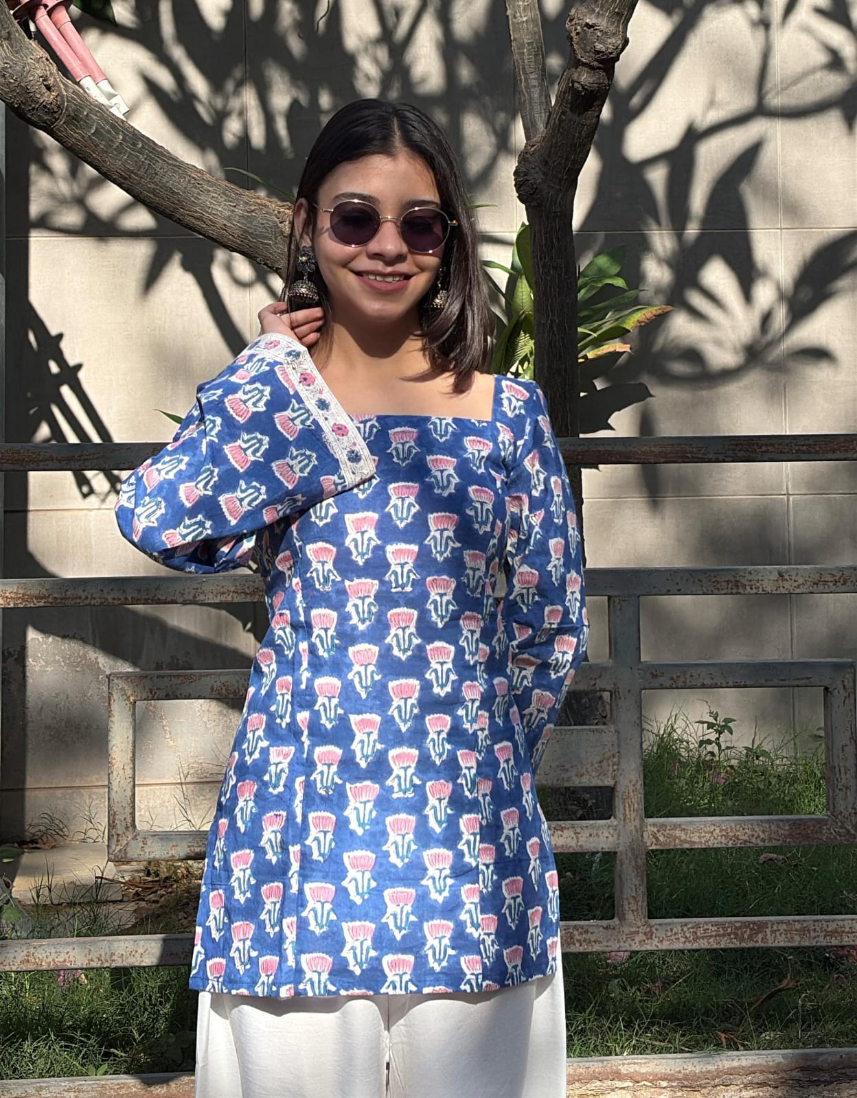 Floral Printed Square Neck Pure Cotton Kurti
