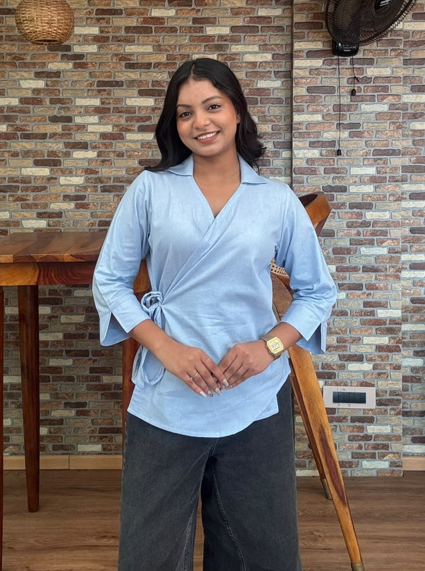 Pastel Blue Wrap Top