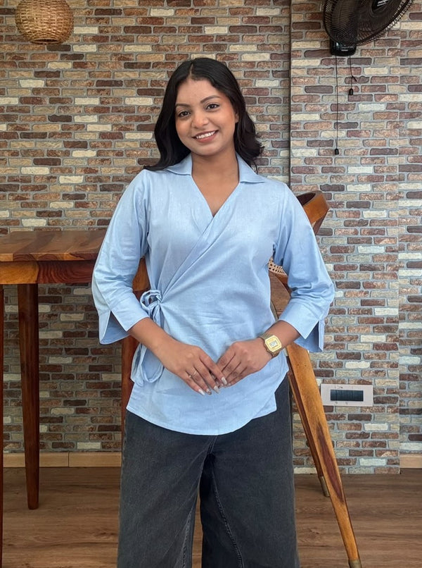 Pastel Blue Wrap Top
