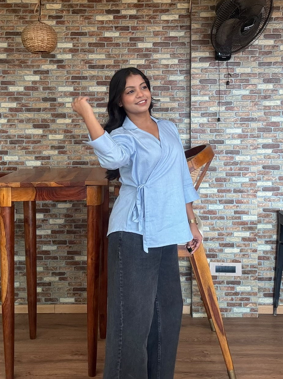 Pastel Blue Wrap Top