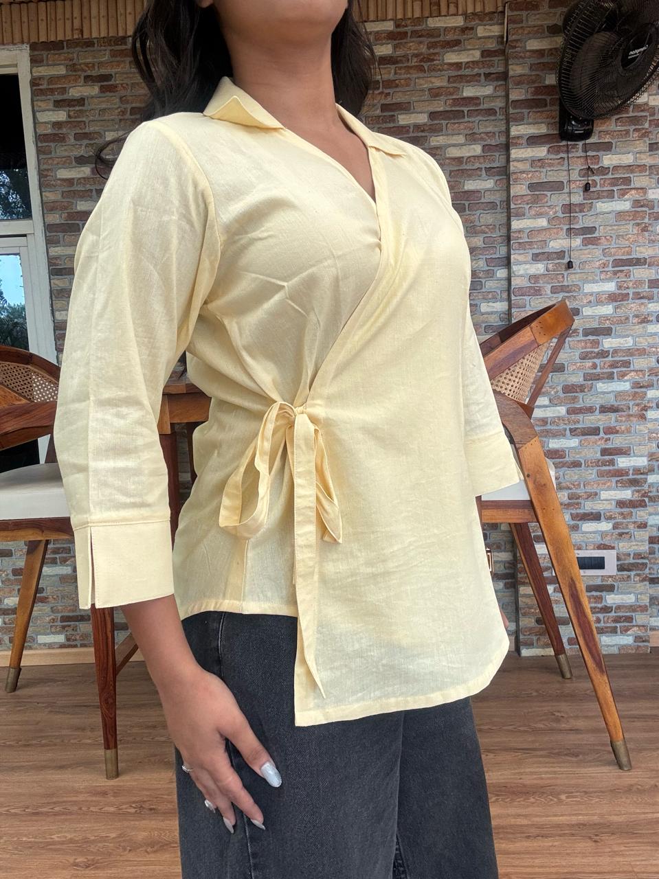 Butter Yellow Wrap Top