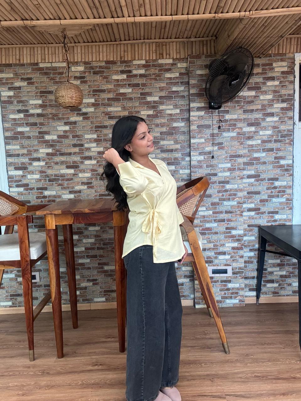 Butter Yellow Wrap Top