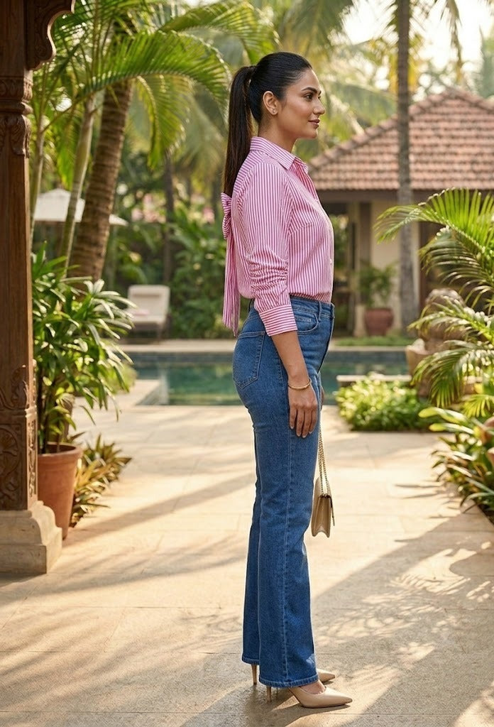 Pink Striped Bow Detail Shirt