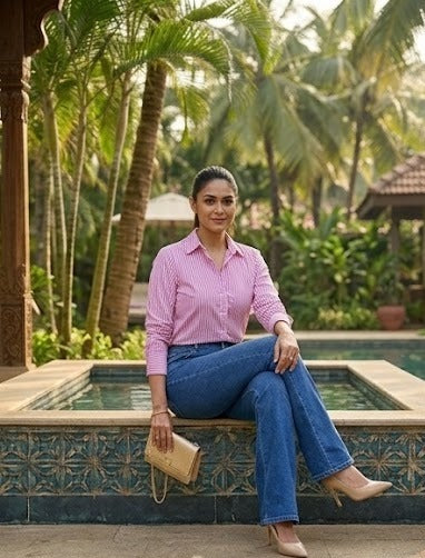 Pink Striped Bow Detail Shirt