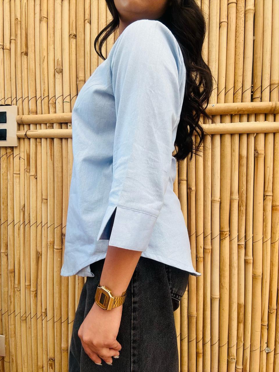 Pastel Blue Wrap Top