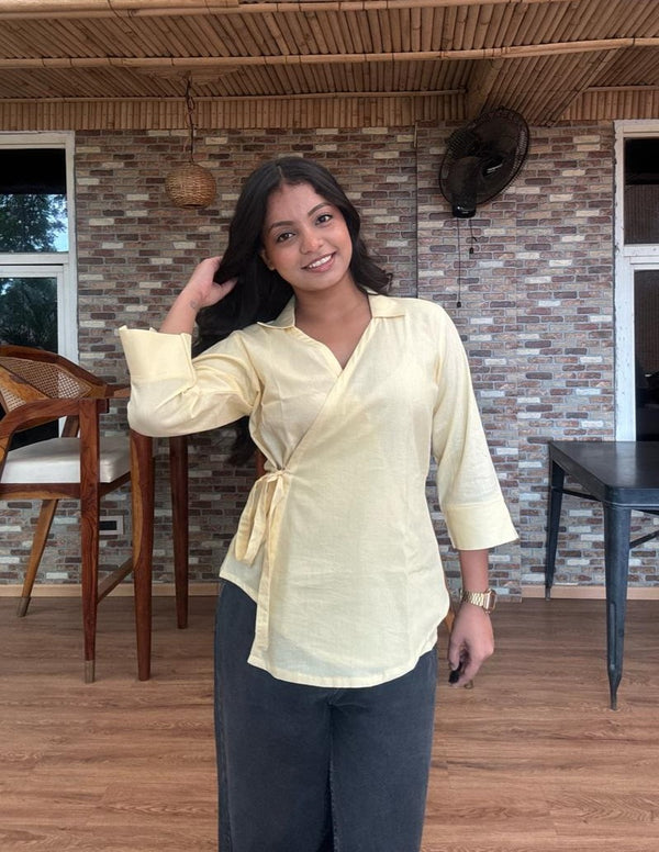 Butter Yellow Wrap Top